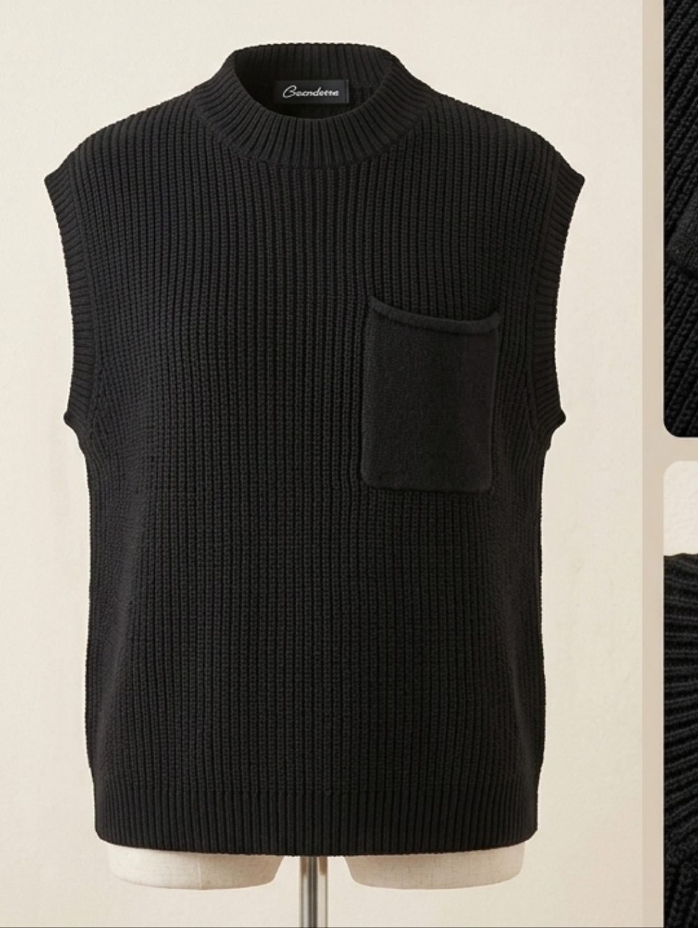 PrettyGarden Black Ribbed Knit Sweater Vest